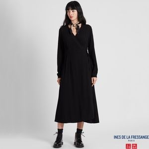 Black midi wrapdress Uniqlo x Ines de la Fressange